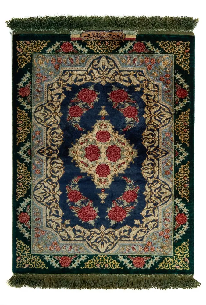 Persisk teppe - Ghom - 77 x 58 cm - mørkeblå