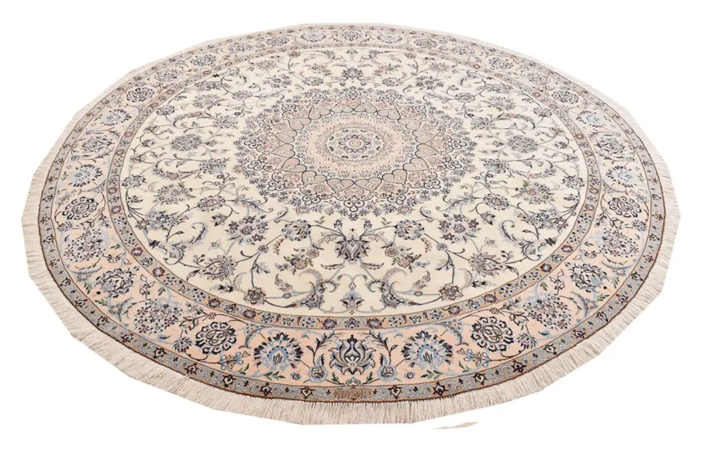 Persisk teppe - Nain - Premium rundt - 252 x 252 cm - krem