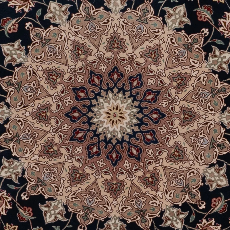 Persisk teppe - Tabriz - Royal rundt - 200 x 200 cm - svart grønn