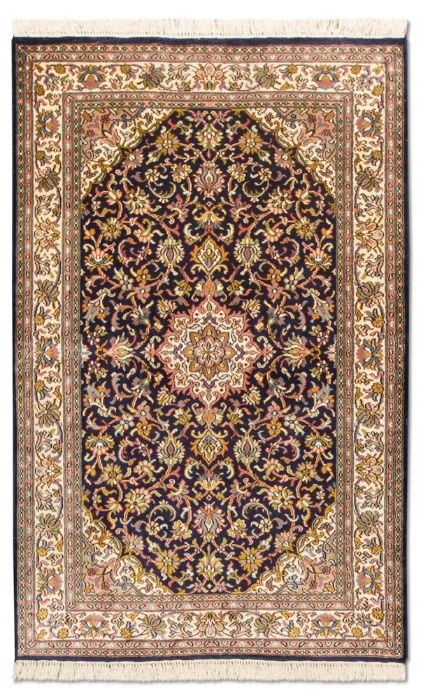 Silketeppe - Kashmir silke - 150 x 93 cm - mørkeblå