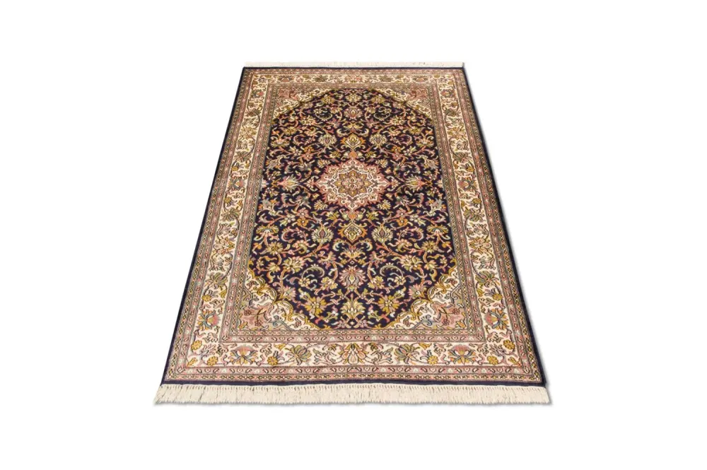 Silketeppe - Kashmir silke - 150 x 93 cm - mørkeblå