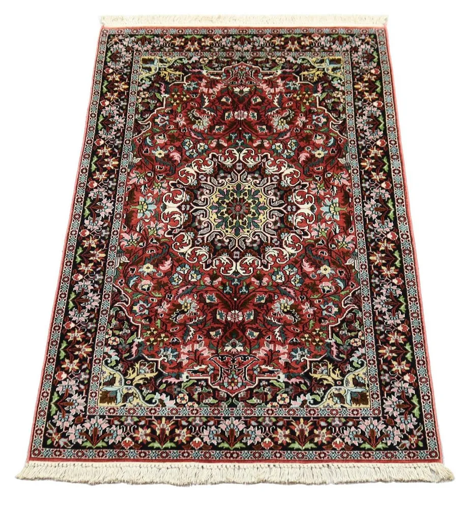 Silketeppe - Kashmir silke - 152 x 91 cm - mørk rød