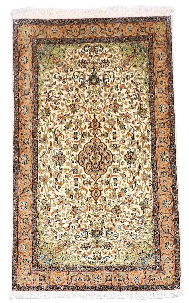 Silketeppe - Kashmir silke - 155 x 99 cm - beige