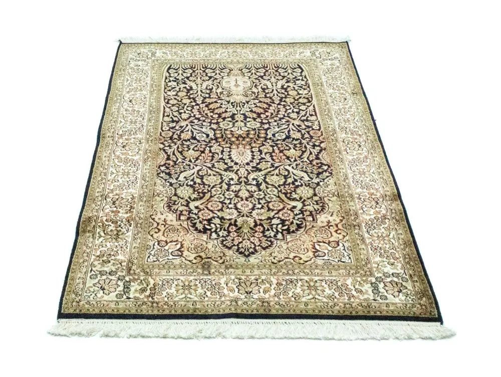Silketeppe - Kashmir silke - 156 x 95 cm - blå