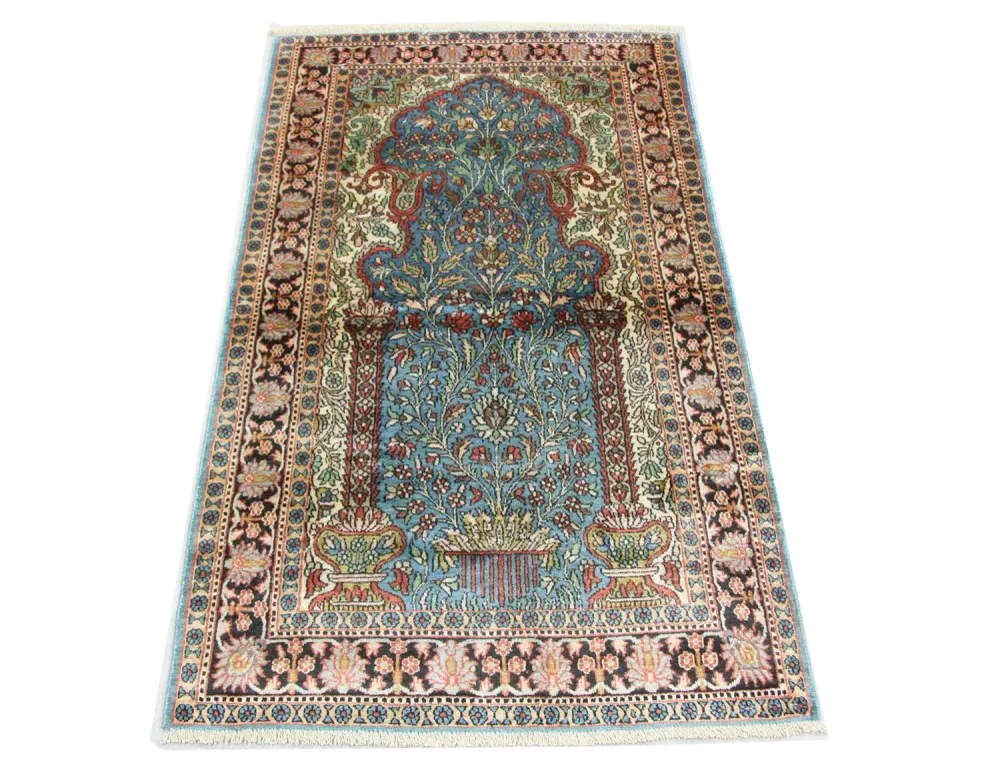 Silketeppe - Kashmir silke - 156 x 90 cm - blå