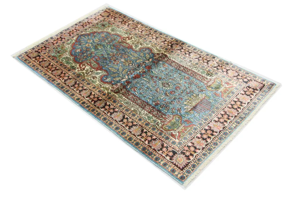 Silketeppe - Kashmir silke - 156 x 90 cm - blå
