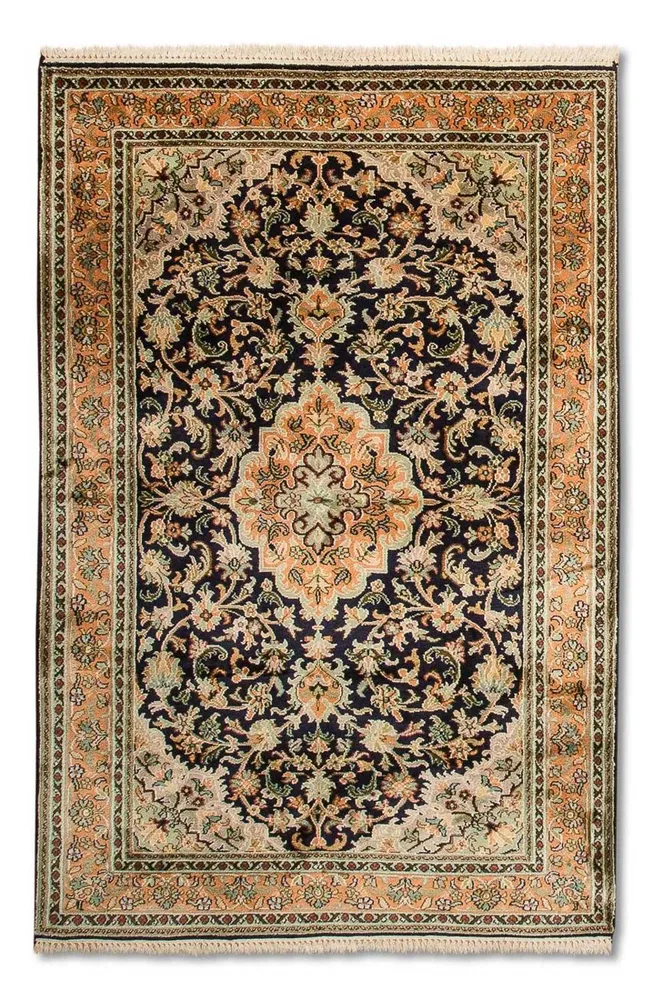 Silketeppe - Kashmir silke - 156 x 95 cm - mørkeblå