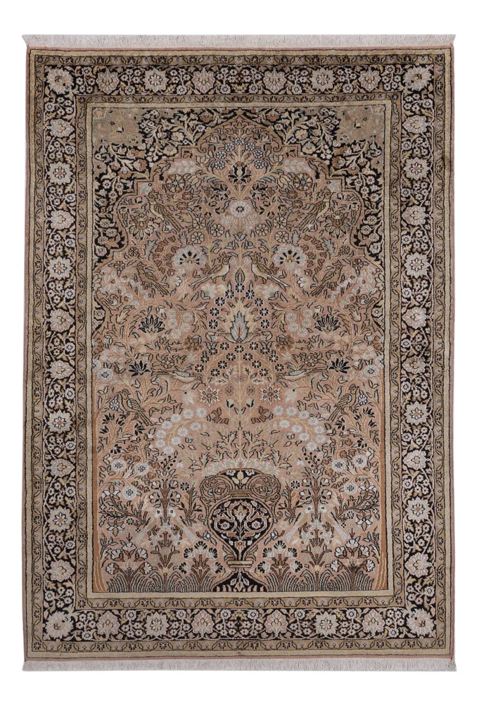 Silketeppe - Kashmir silke - 188 x 126 cm - mørk beige