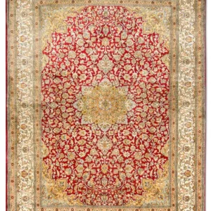 Silketeppe - Kashmir silke - 216 x 153 cm - rød