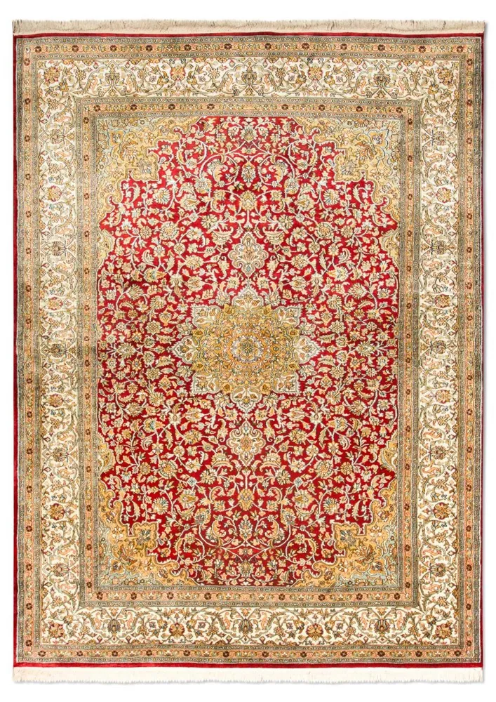 Silketeppe - Kashmir silke - 216 x 153 cm - rød