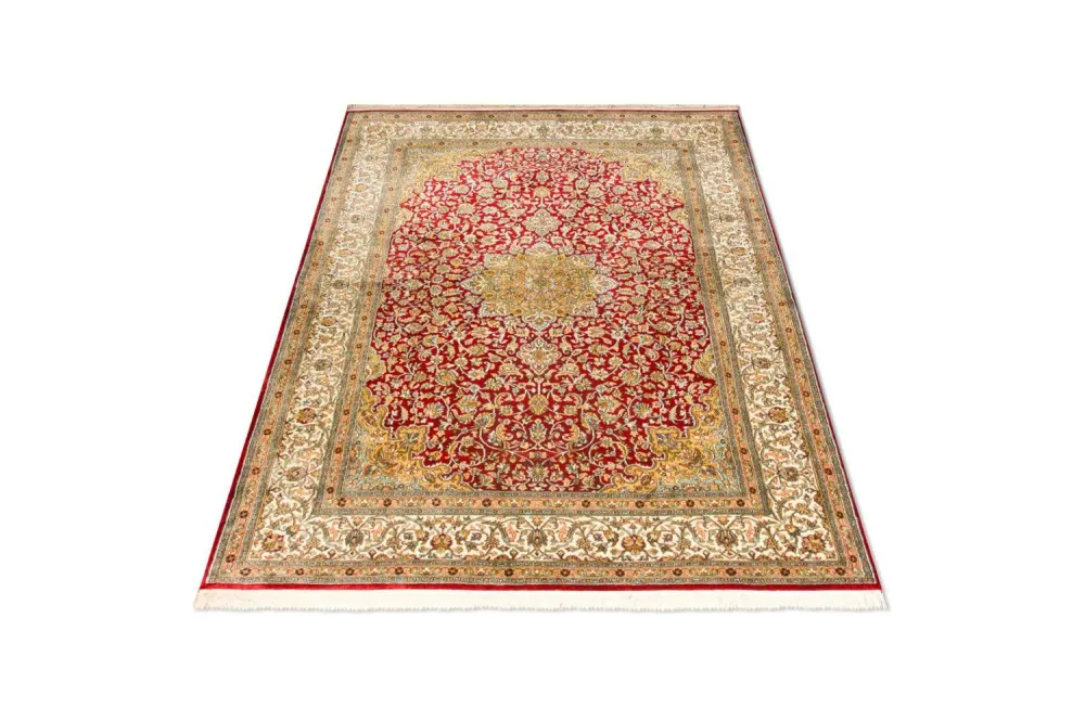 Silketeppe - Kashmir silke - 216 x 153 cm - rød