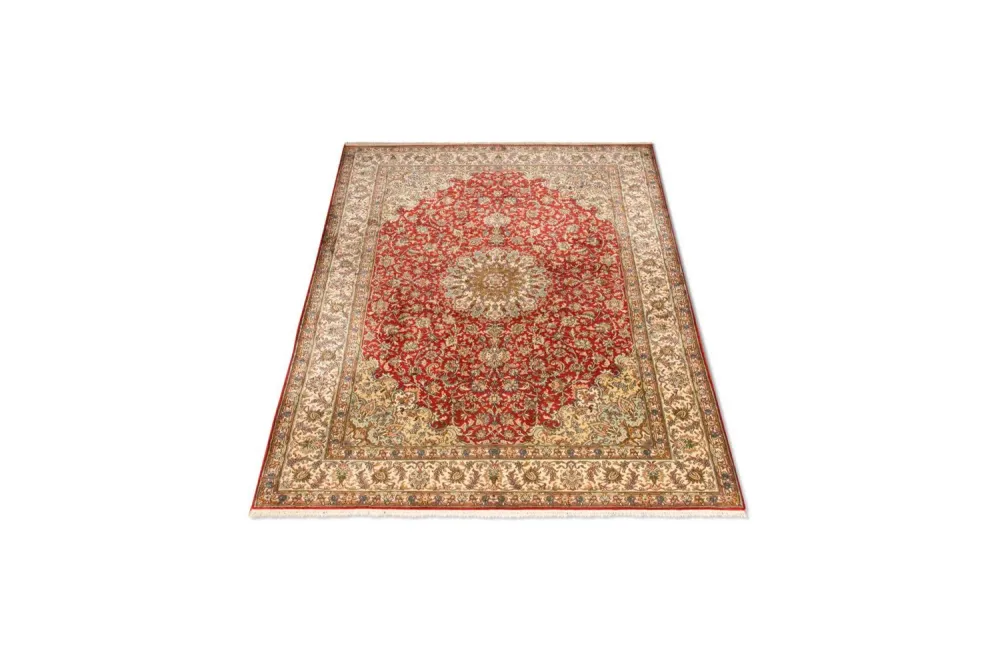 Silketeppe - Kashmir silke - 218 x 156 cm - rød