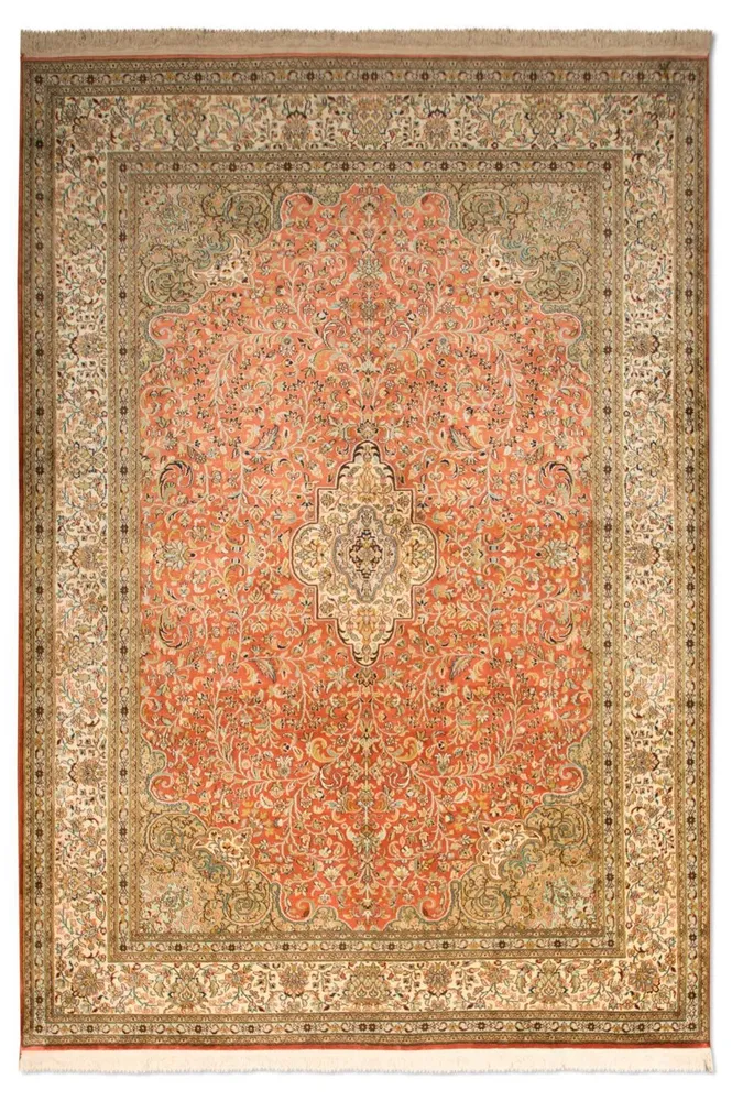 Silketeppe - Kashmir silke - 244 x 168 cm - oransje
