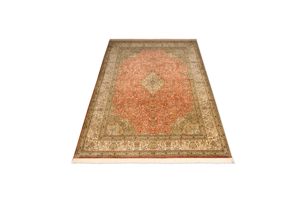 Silketeppe - Kashmir silke - 244 x 168 cm - oransje