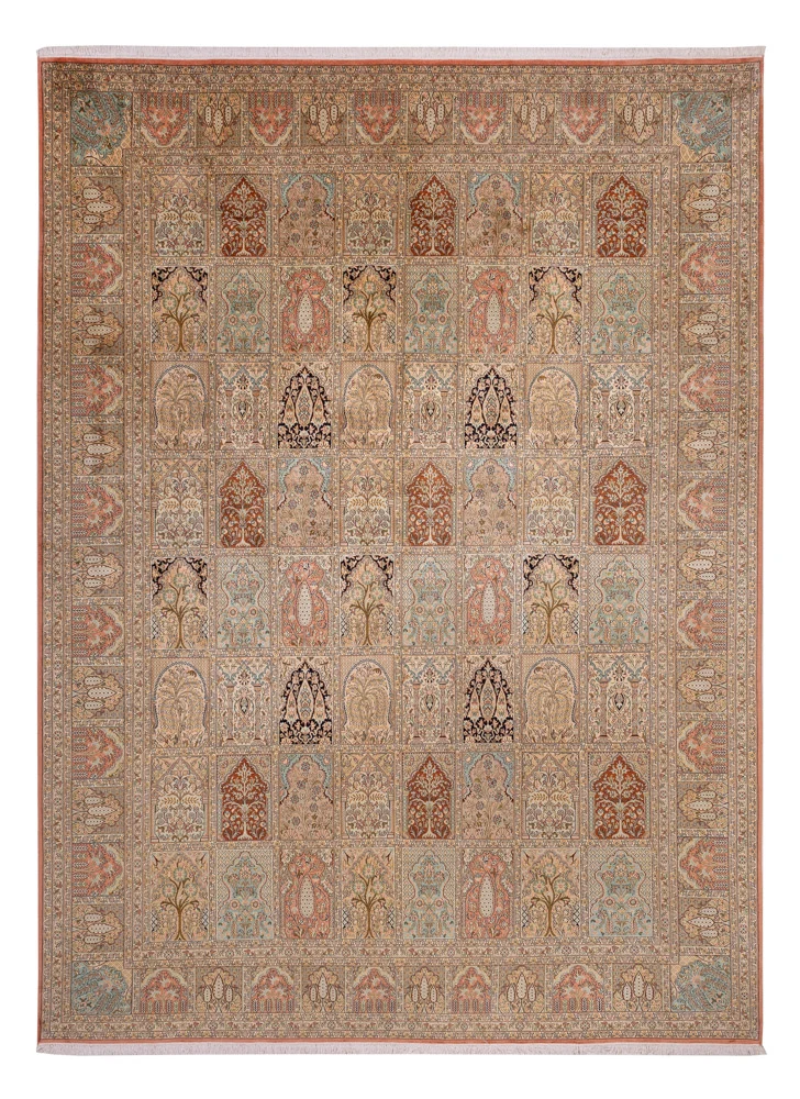 Silketeppe - Kashmir silke - 381 x 273 cm - mørk beige