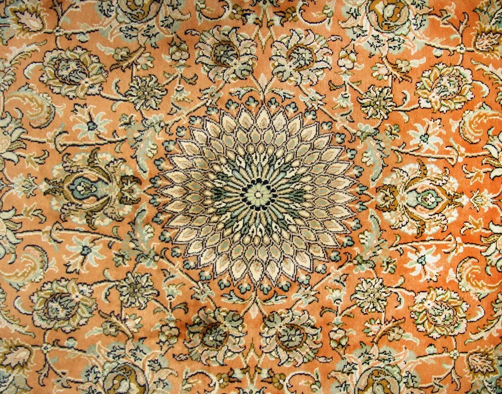 Silketeppe - Kashmir silke square - 216 x 211 cm - oransje