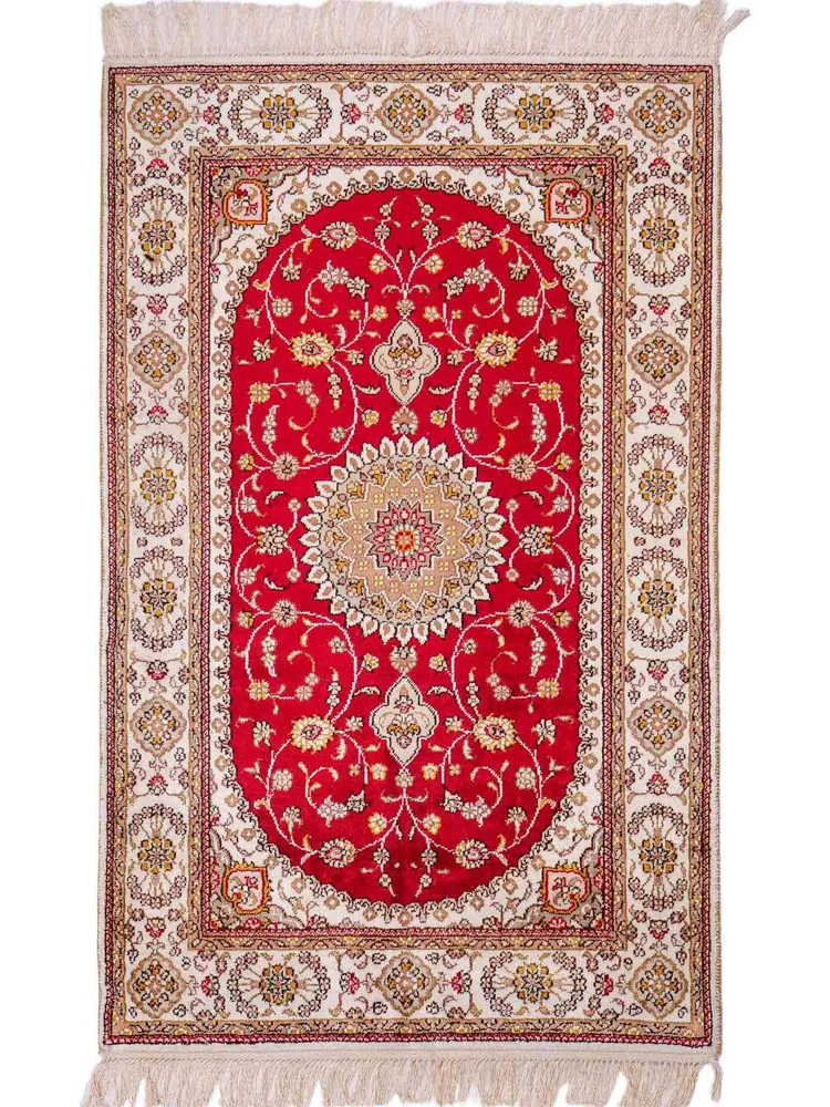 Silketeppe - Kina silke - 120 x 77 cm - rød