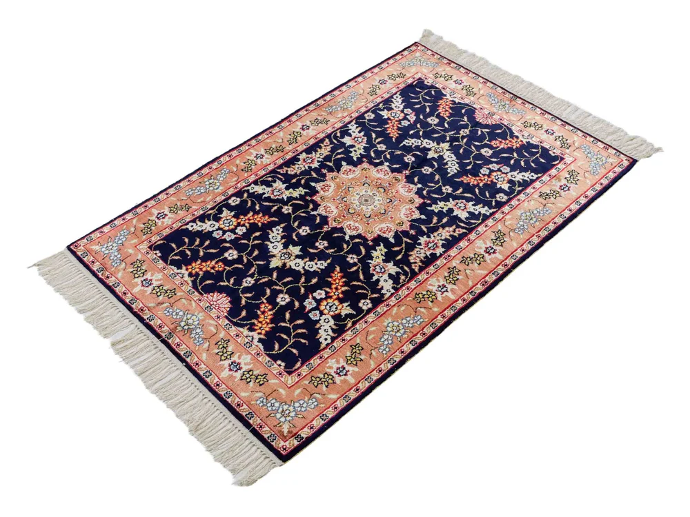 Silketeppe - Kina silke - 122 x 78 cm - mørkeblå
