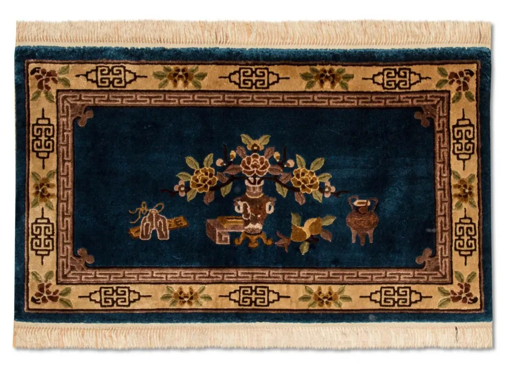 Silketeppe - Kina silke - 122 x 69 cm - mørkeblå