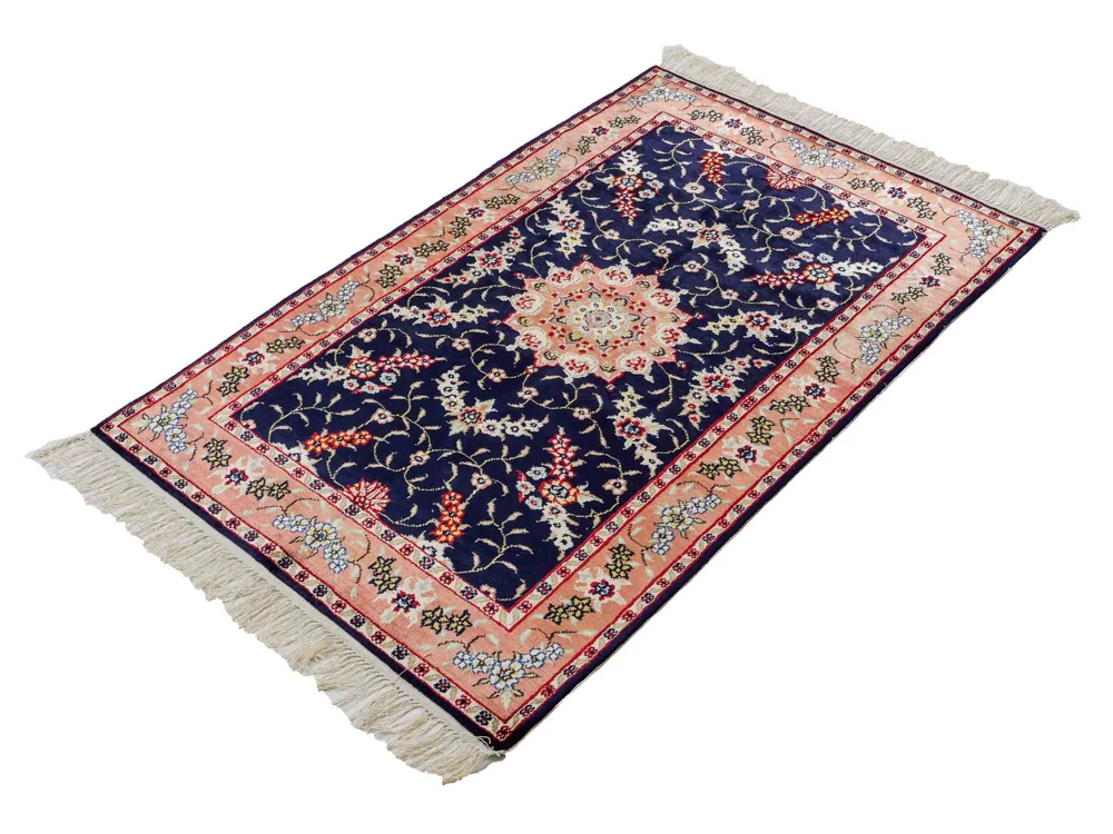 Silketeppe - Kina silke - 123 x 77 cm - mørkeblå