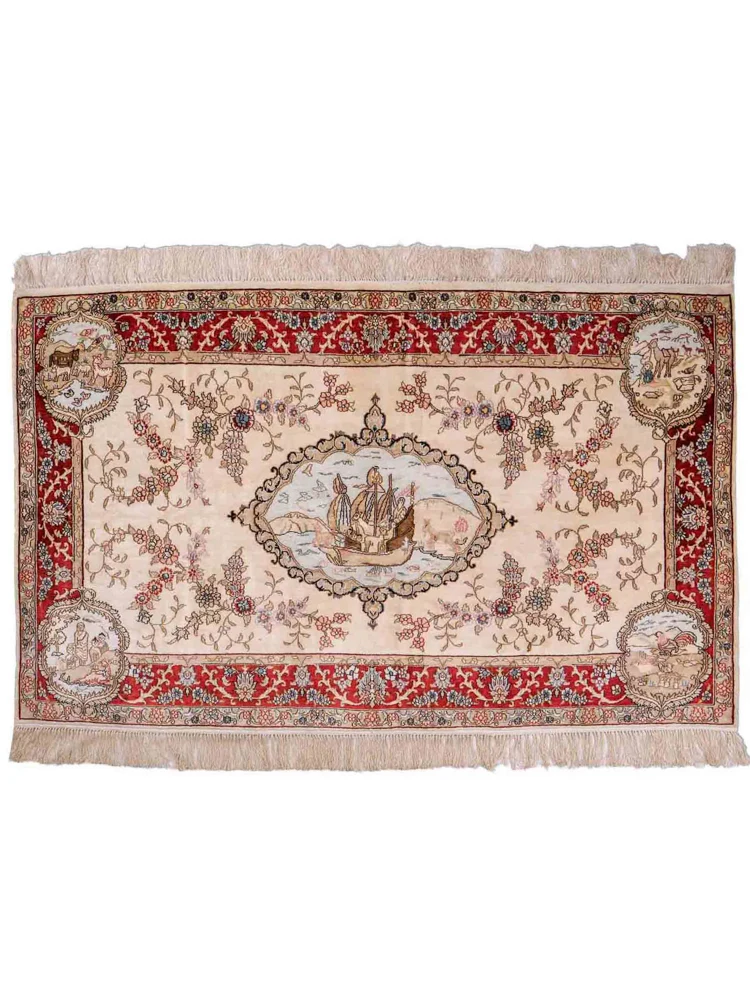 Silketeppe - Kina silke - 153 x 95 cm - lys beige
