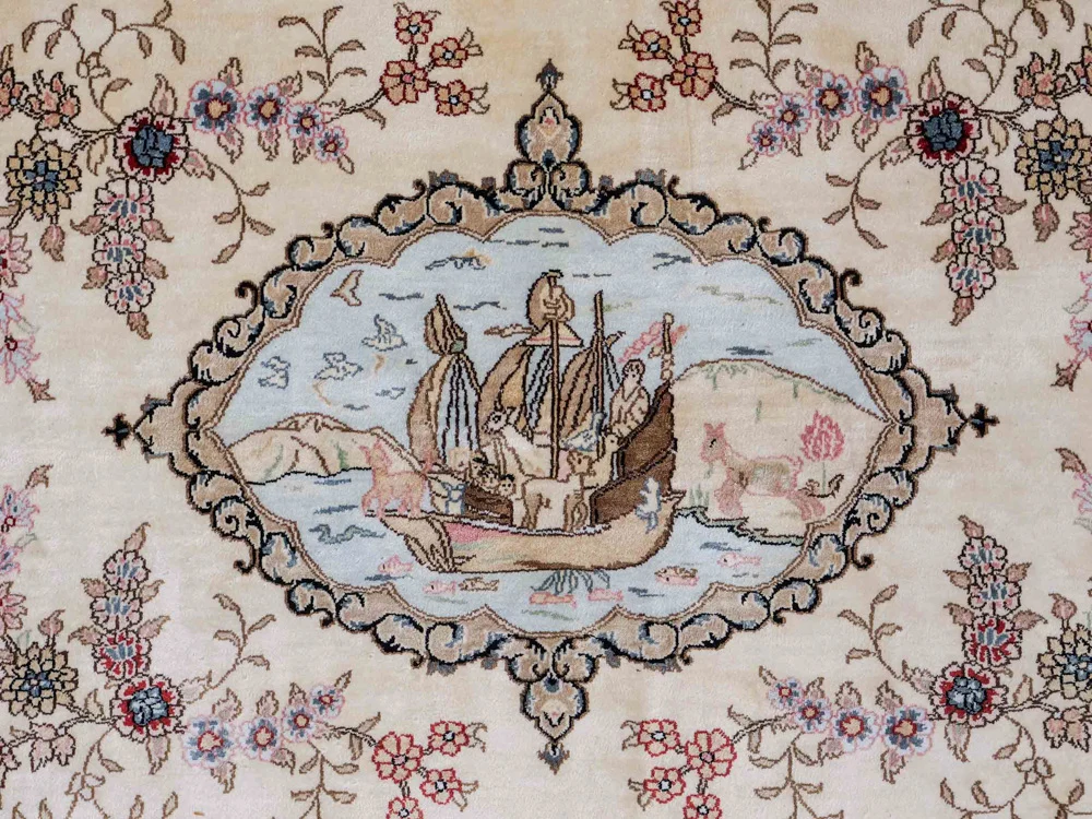 Silketeppe - Kina silke - 153 x 95 cm - lys beige