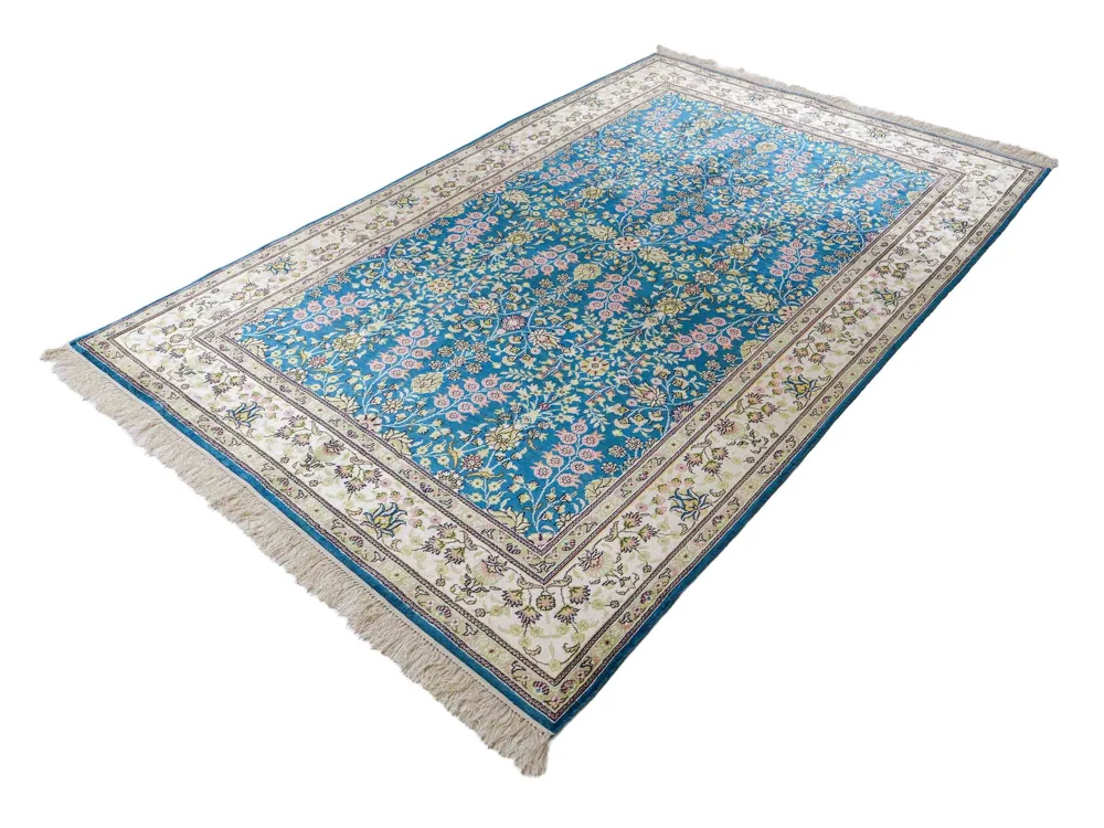 Silketeppe - Kina silke - 242 x 155 cm - bensinblå