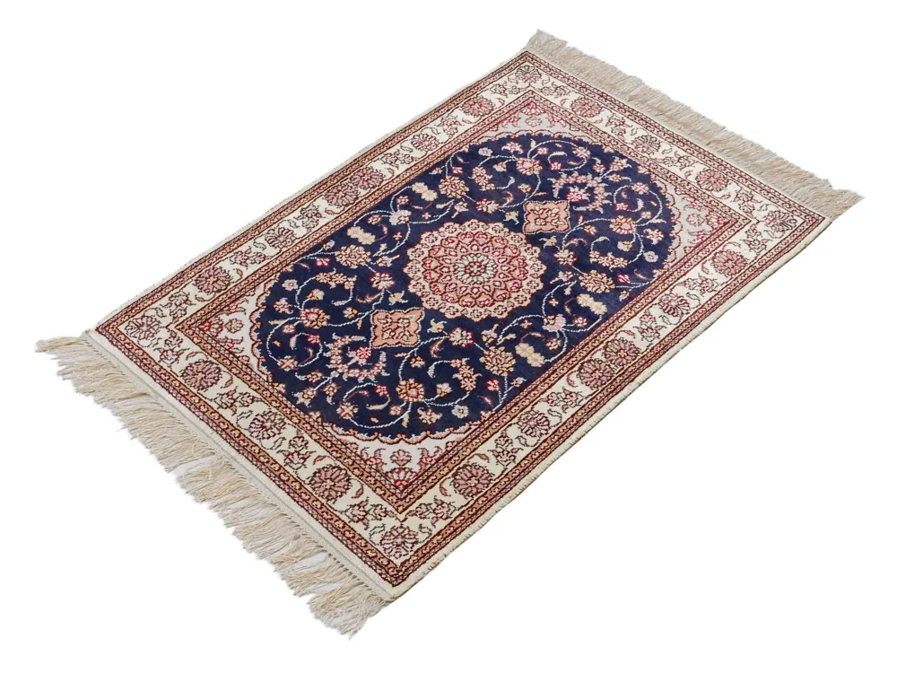 Silketeppe - Kina silke - 92 x 62 cm - mørkeblå