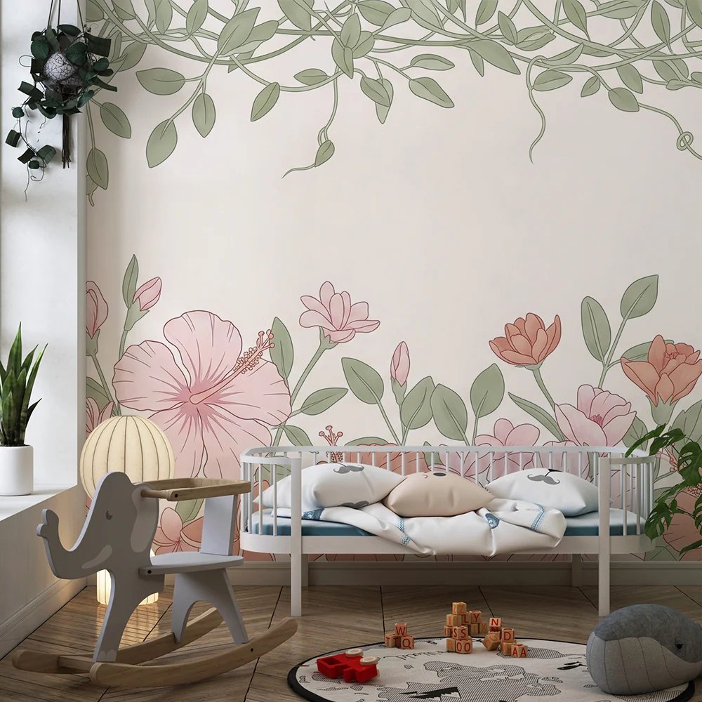 Tapet barnerom | Blomster og ville lianer