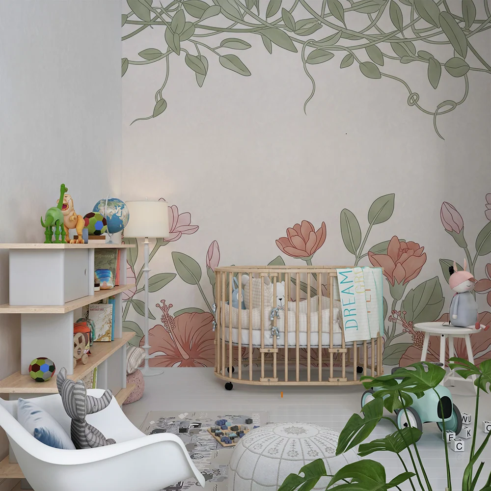 Tapet barnerom | Blomster og ville lianer
