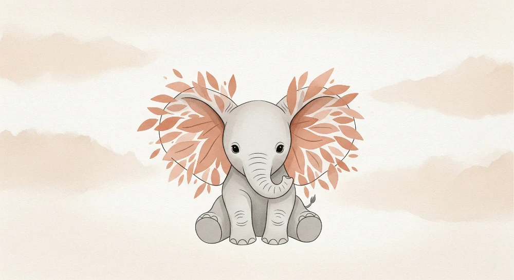 Tapet barnerom | Delikat elefant midt blant blader