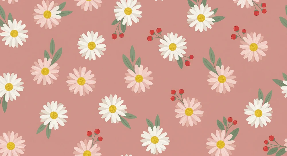 Tapet barnerom | Delikate blomster på myk rosa bakgrunn