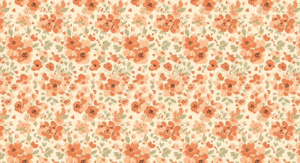 Tapet barnerom | Delikate blomster i myke toner av oransje og grønt