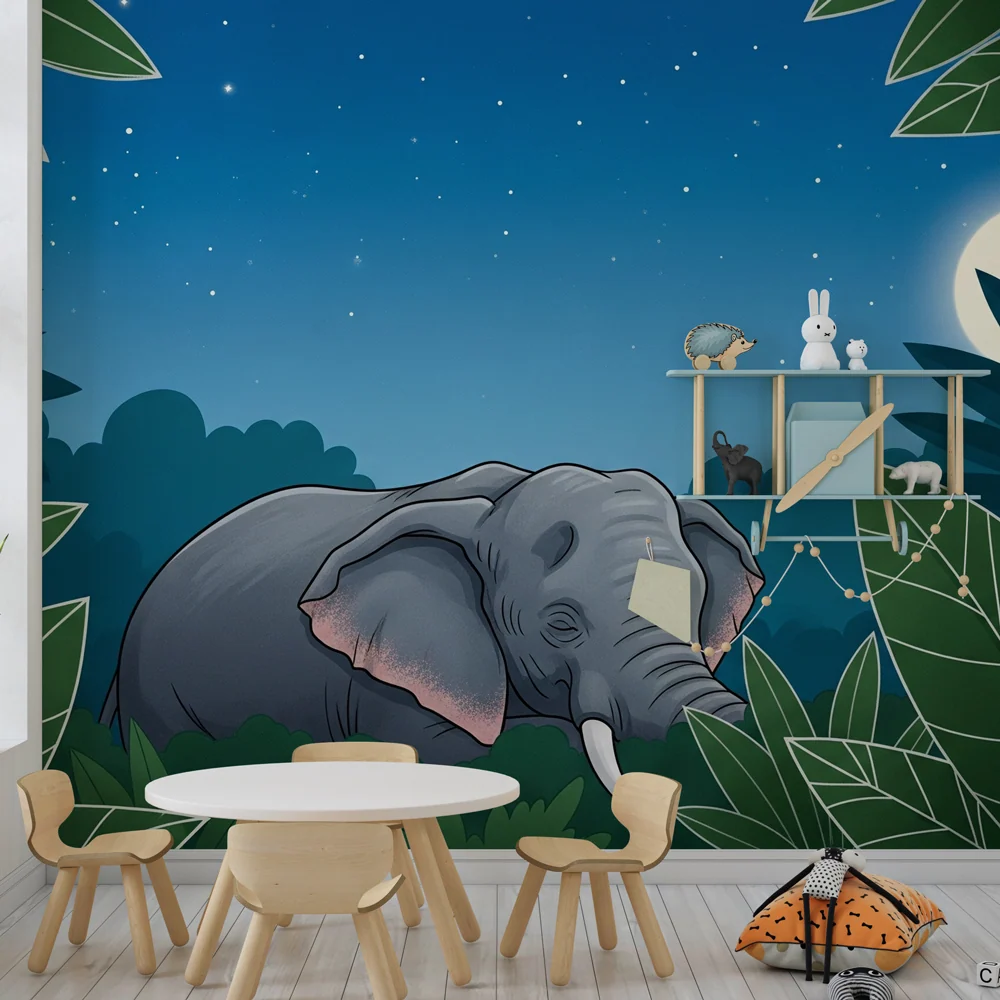 Tapet barnerom | Elefant i nattjungelen