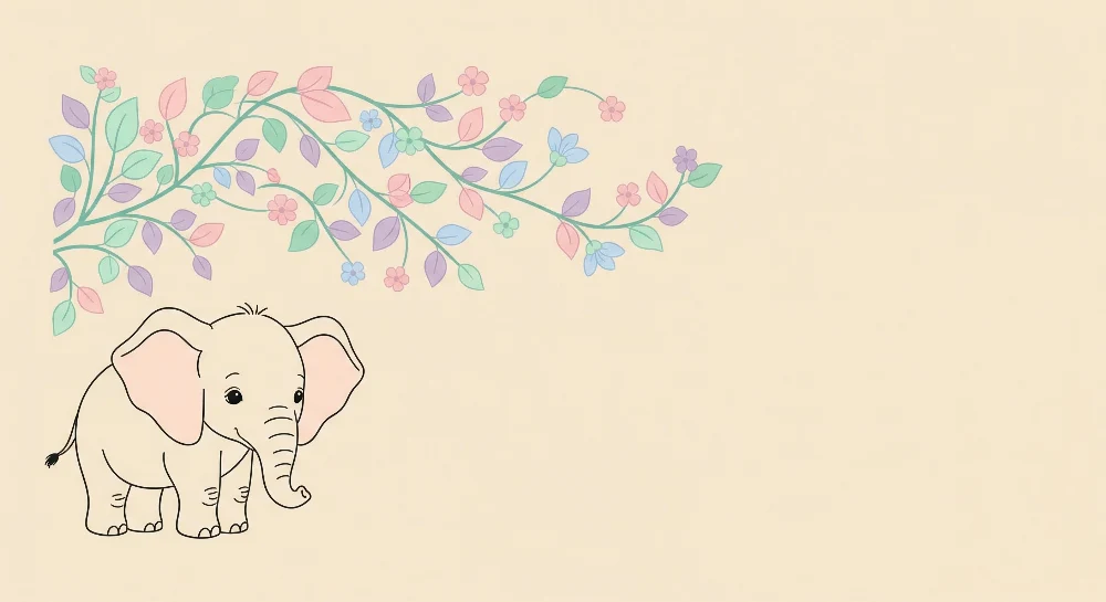 Tapet barnerom | Elegant elefant og pastellbladverk