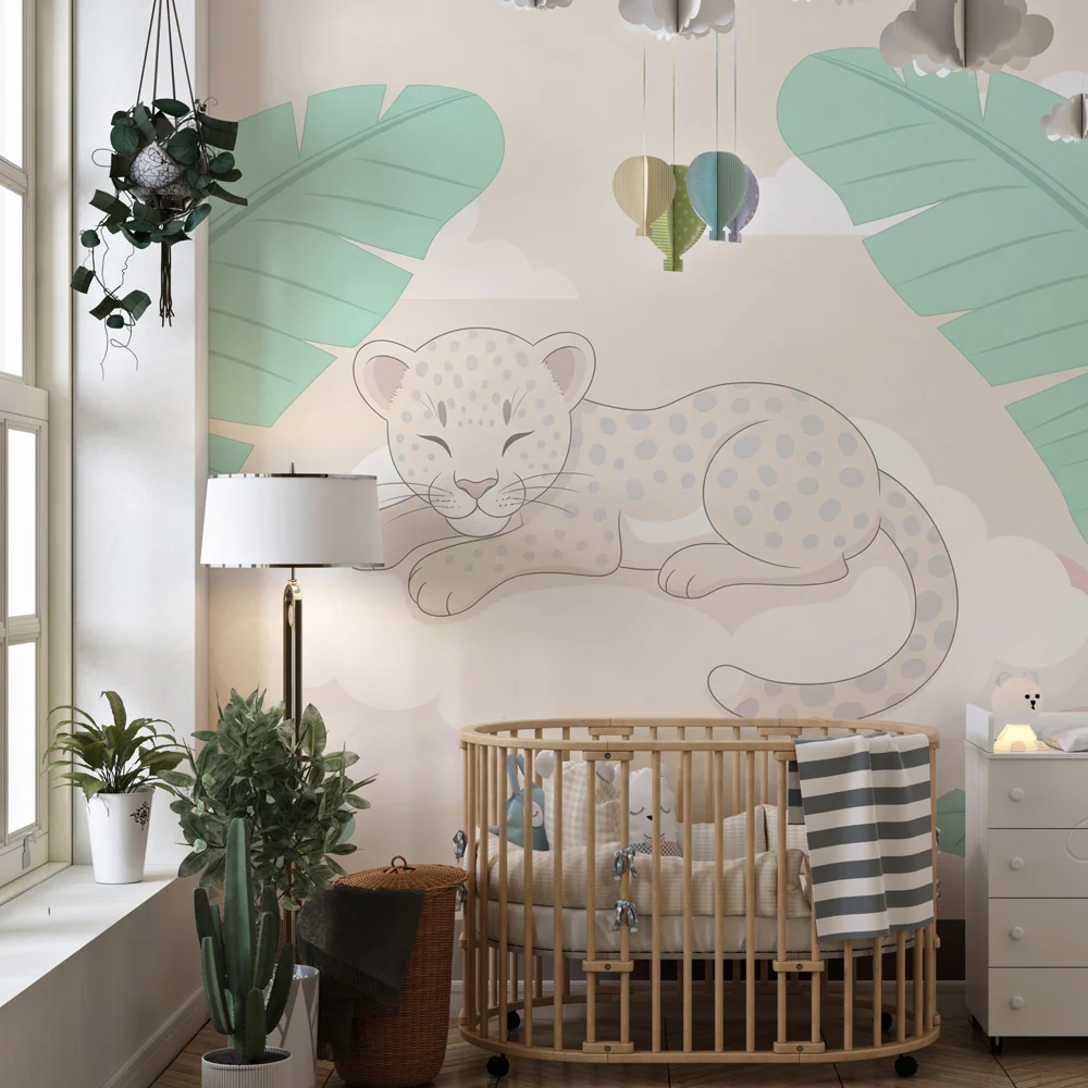 Tapet barnerom | Fredelig hvit leopard i en tropisk verden