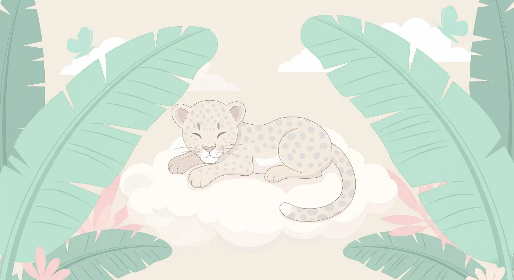 Tapet barnerom | Fredelig hvit leopard i en tropisk verden