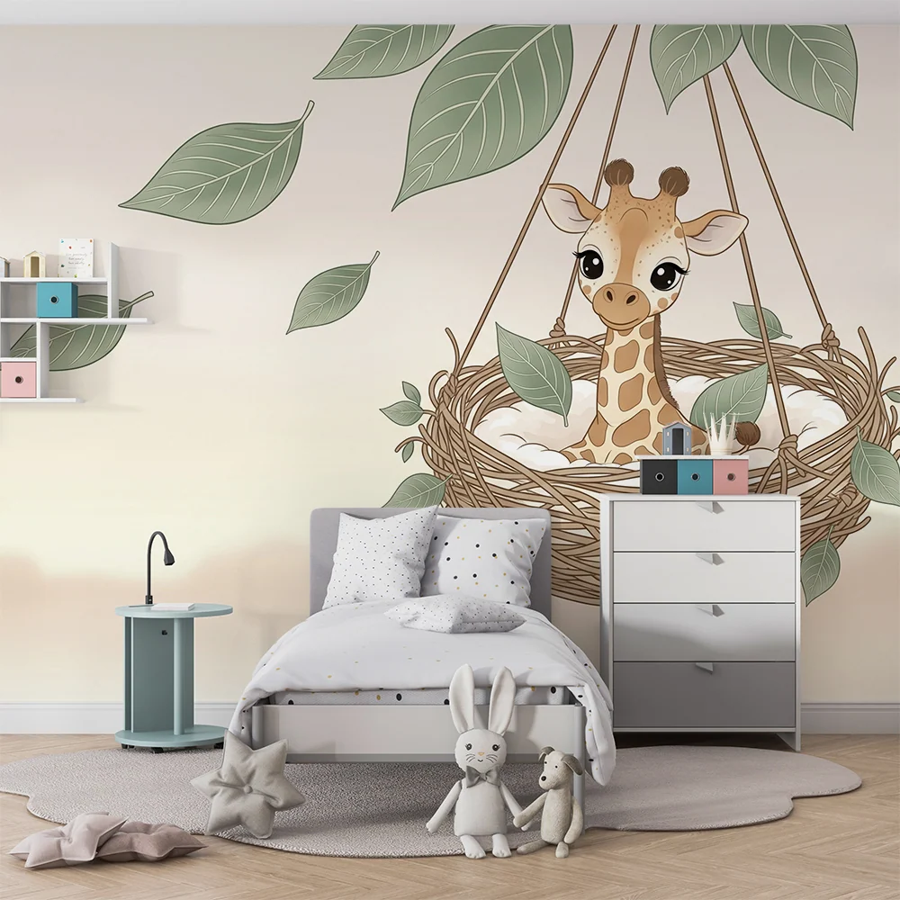Tapet barnerom | Giraffe i en koselig rede