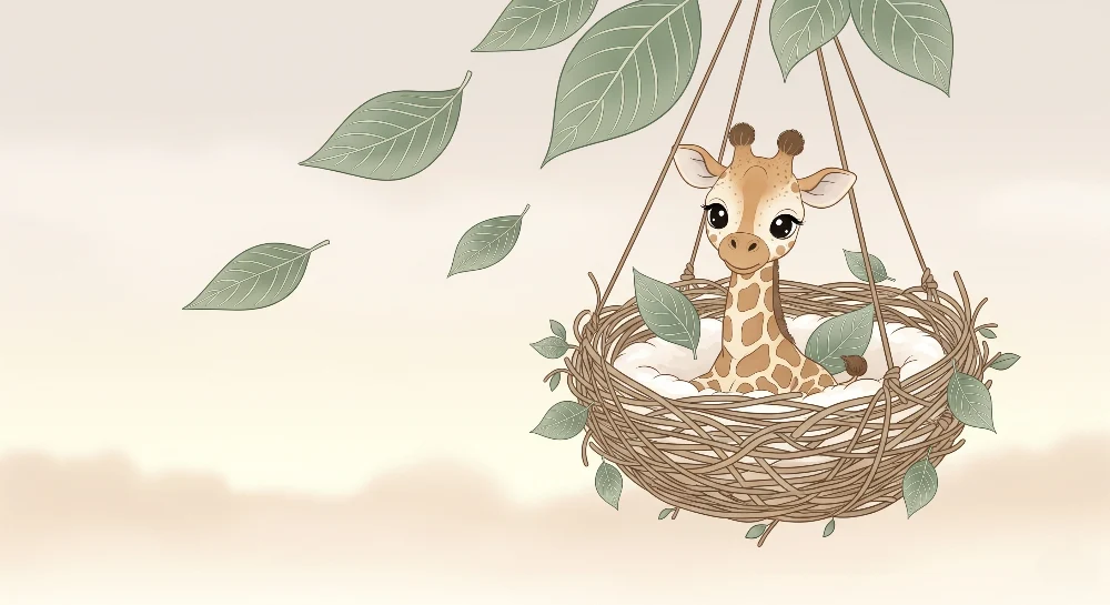 Tapet barnerom | Giraffe i en koselig rede