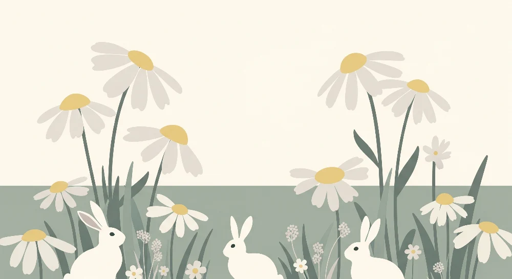 Tapet barnerom | Kaniner og blomster fra markene i en beroligende setting