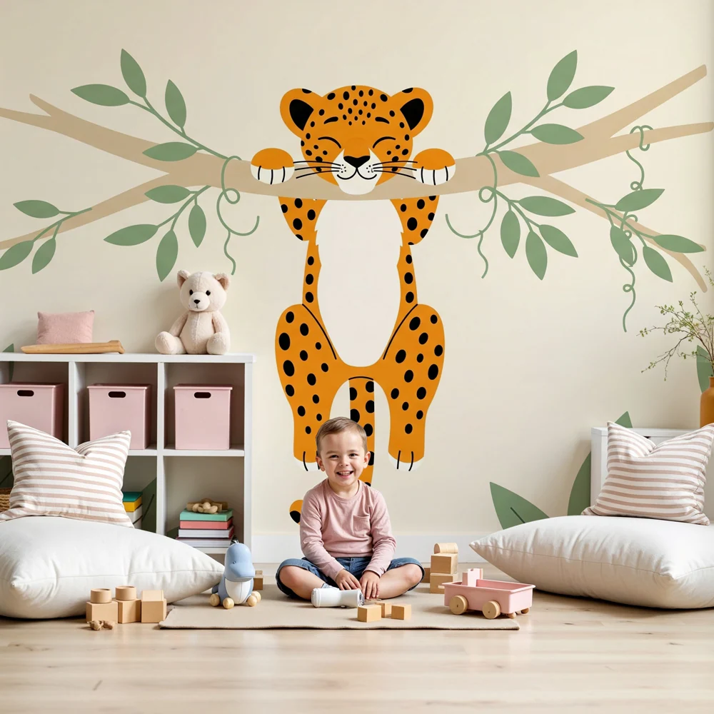 Tapet barnerom | Leken leopard i jungelen