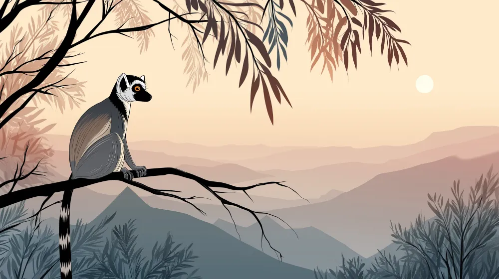 Tapet barnerom | Lemur på en gren ved soloppgang