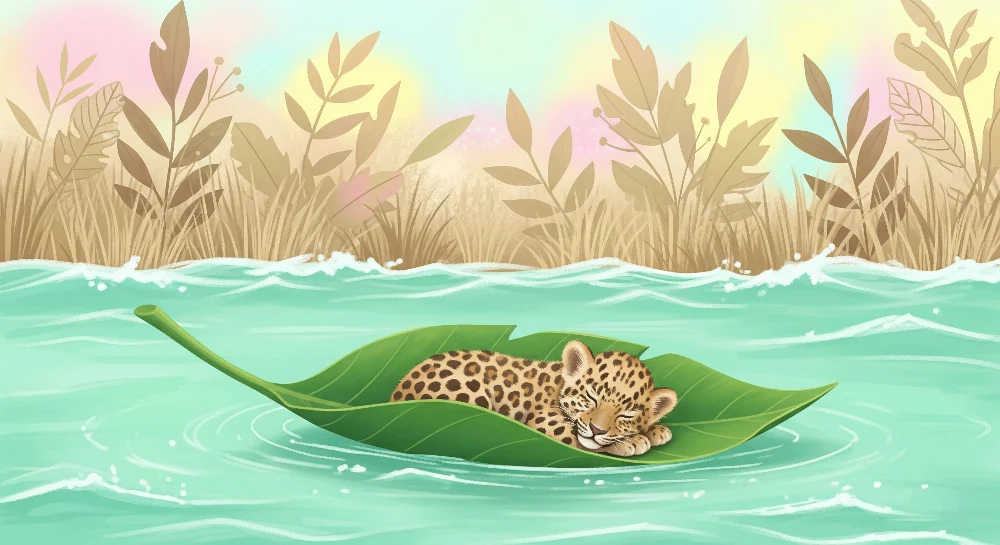 Tapet barnerom | Liten fredelig leopard på et blad