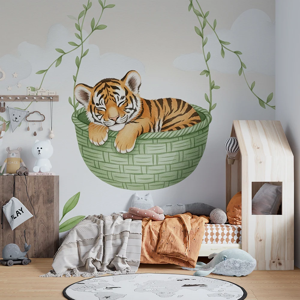 Tapet barnerom | Liten tiger sover i kurven sin