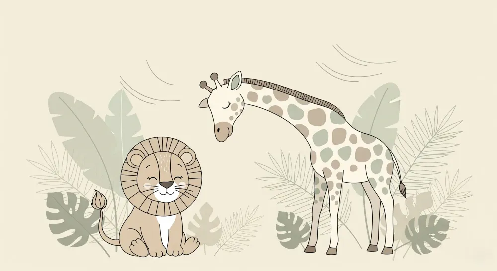 Tapet barnerom | Løve og giraff i jungelen