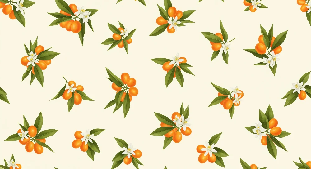 Tapet barnerom | Sitrusmønster med hvite blomster og grønne blader