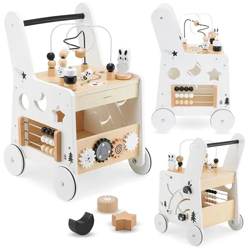 Gåvogn 6-i-1 Med Aktivitetsbord, Tre, Hvit 31x28x49cm Mamabrum