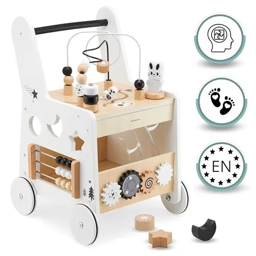Gåvogn 6-i-1 Med Aktivitetsbord, Tre, Hvit 31x28x49cm Mamabrum
