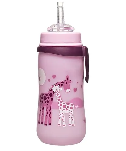 Tutekopp Med Sugerør 330ml, Lekkasjesikker, BPA-fri, Rosa Giraff – Nip
