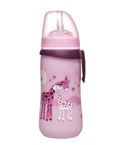 Tutekopp Med Sugerør 330ml, Lekkasjesikker, BPA-fri, Rosa Giraff – Nip